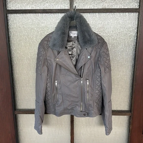 Samantha SiposGrey Quilted Leather Biker Jacket size XS EUC
